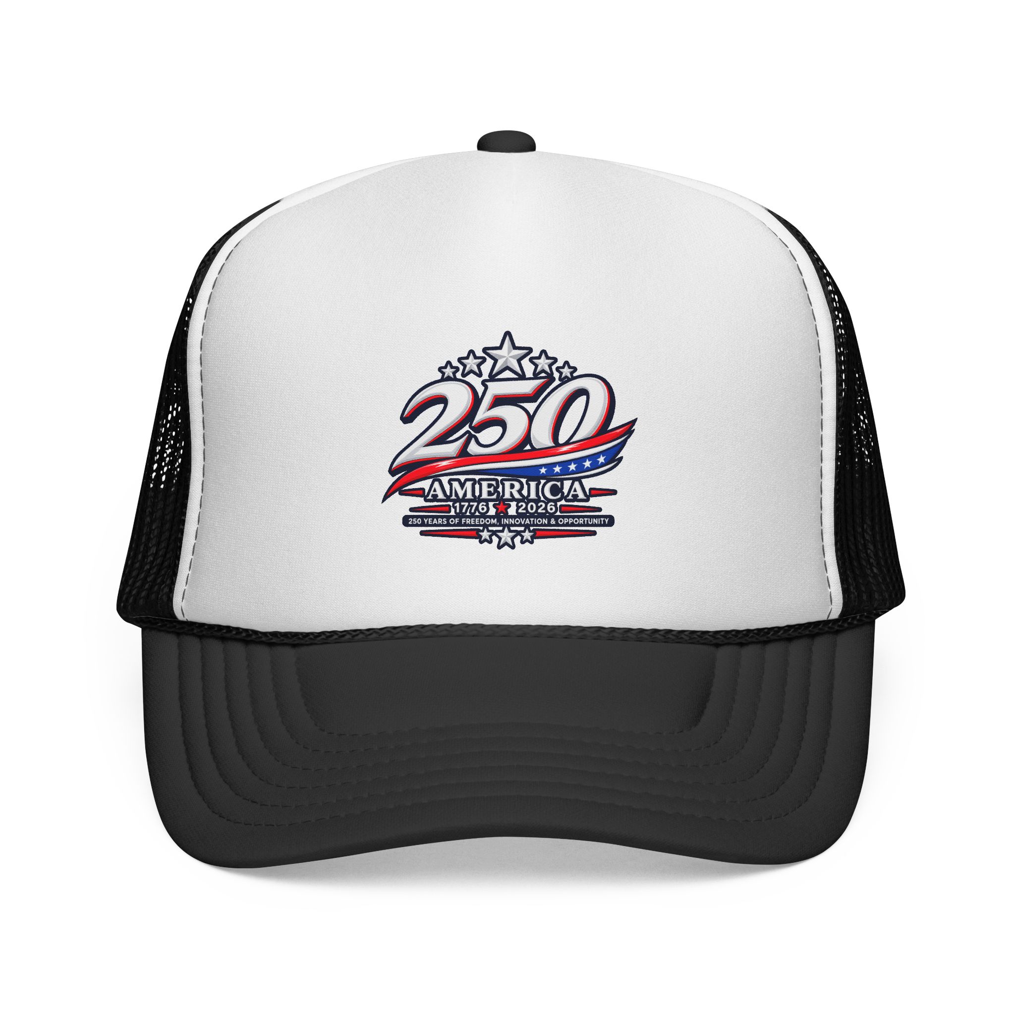 250 America Vintage Racing Logo Trucker Cap | Patriotic Mesh Hat