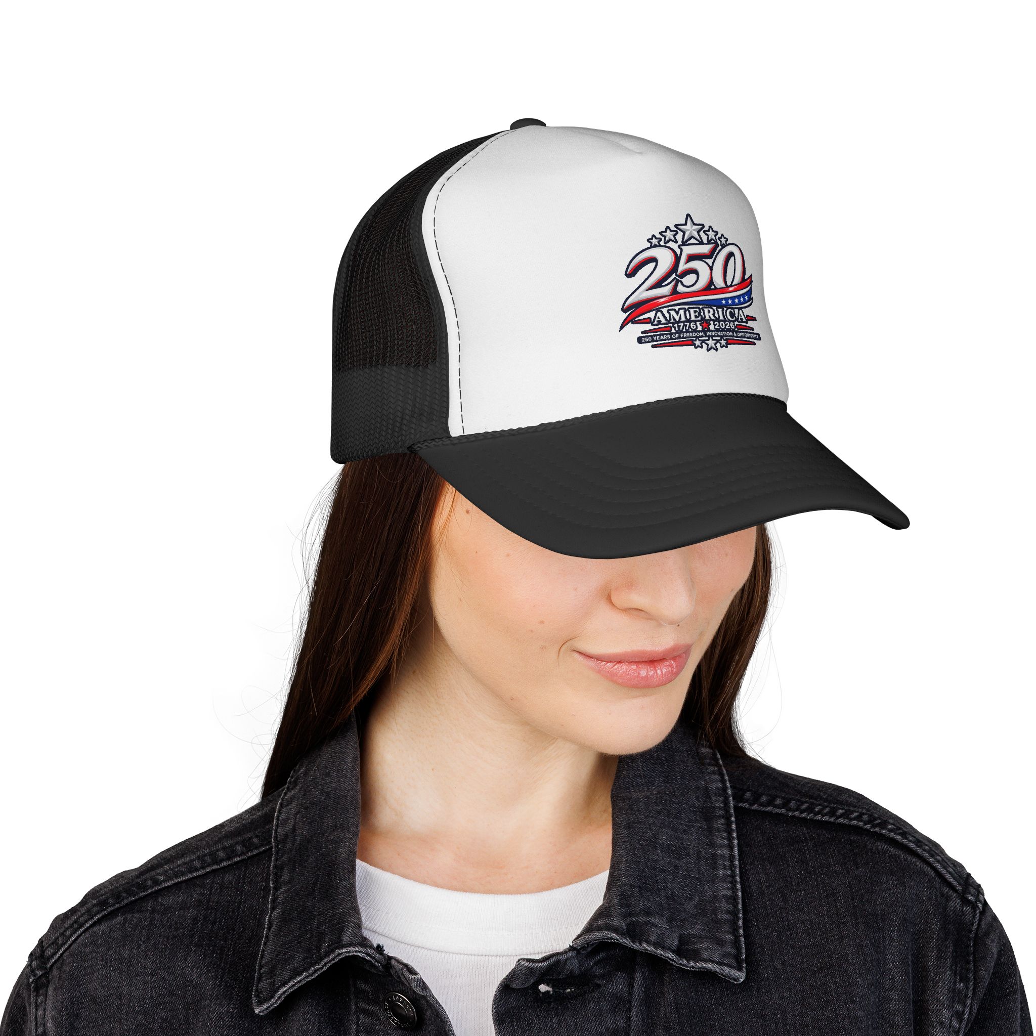 250 America Vintage Racing Logo Trucker Cap | Patriotic Mesh Hat - Image 4