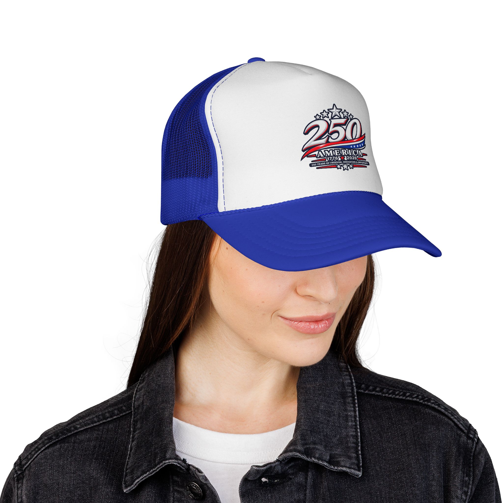 250 America Vintage Racing Logo Trucker Cap | Patriotic Mesh Hat - Image 8